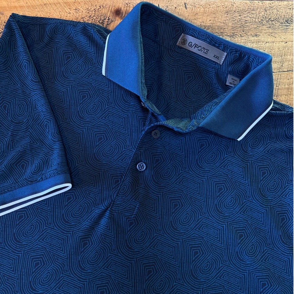 G/FORE Mens Fingerprint Tech Pique Golf Polo Shirt Logo Blue Deep Sea Size XXL